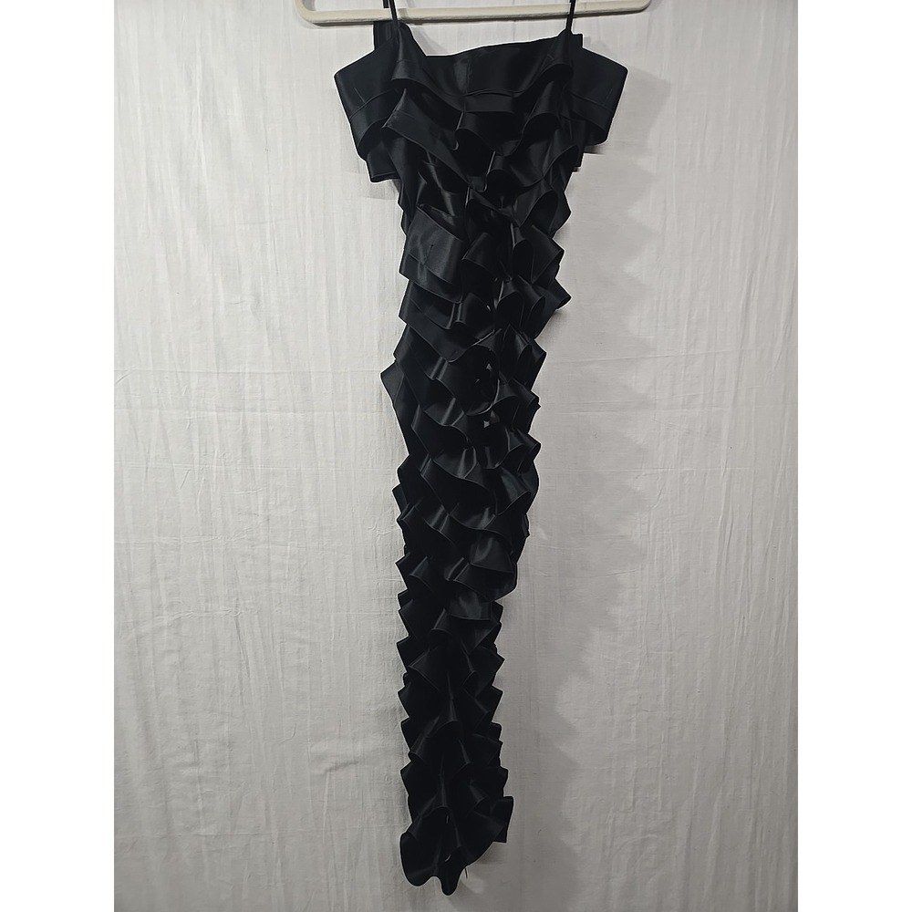 Helmet Lang Black Ribbon Dress Vintage Italy Honeycomb Exposed Seams Midi - Picture 5 of 14